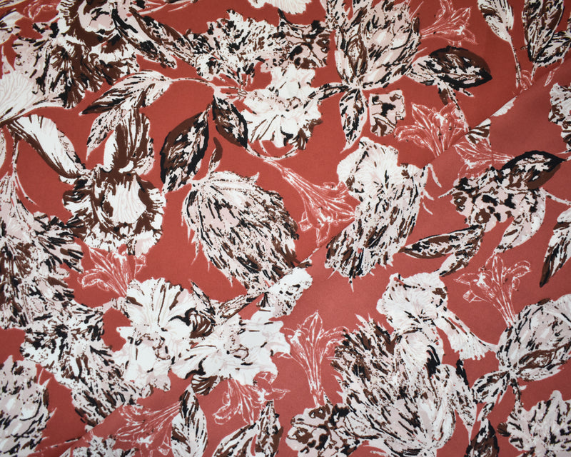 Red-Pink-Multi Poly Abstract Floral Printed Georgette Woven Fabric