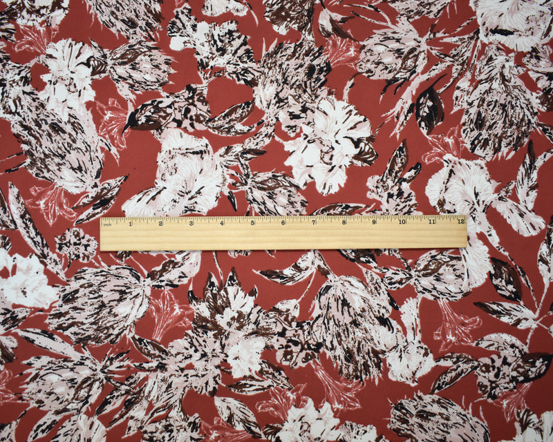 Red-Pink-Multi Poly Abstract Floral Printed Georgette Woven Fabric