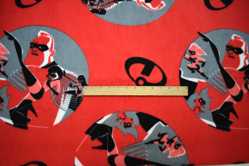 Gray-Multi Poly Disney Incredibles Print Double Sided Fleece Knit Fabric