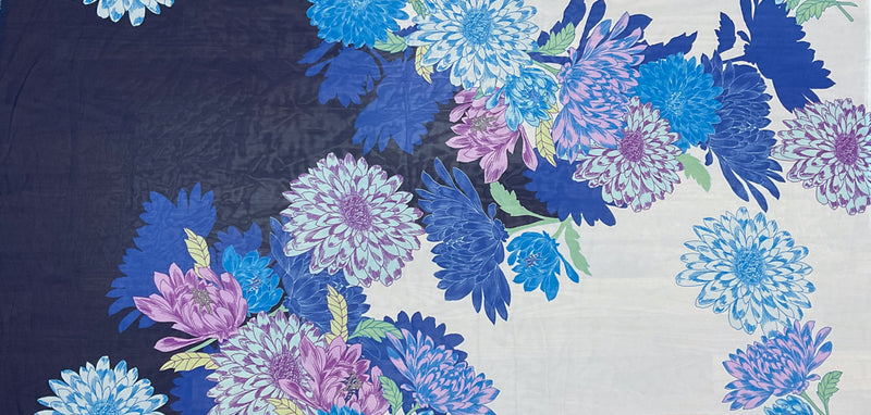 3 YD PC-Blue-Green-Multi Poly Floral Printed Chiffon Woven Fabric