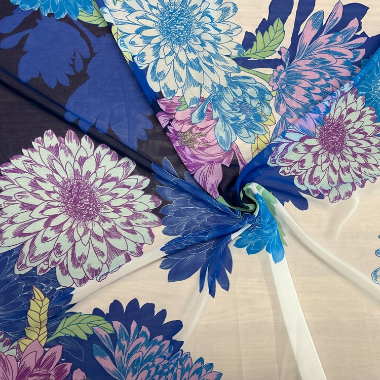 3 YD PC-Blue-Green-Multi Poly Floral Printed Chiffon Woven Fabric