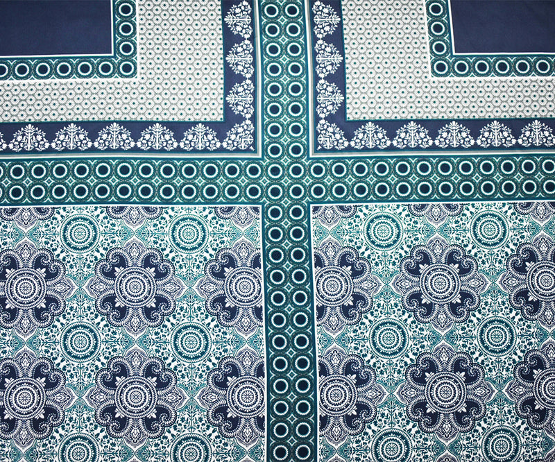Deep Teal-Multi Poly Bandana PANEL Medallion Print Charmeuse Woven Fabric