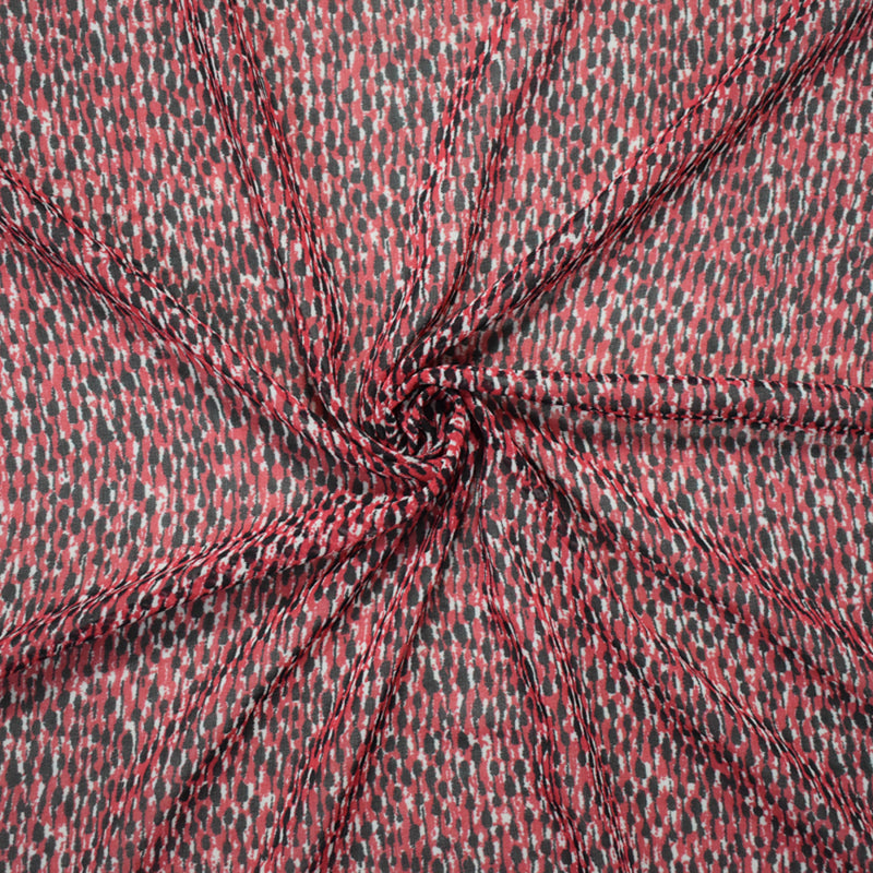 Black-Red-Off-White Poly Abstract Spots Printed Chiffon Woven Fabric
