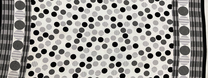 Ivory-Black Poly Circle Abstract Printed Pebble Crepe Woven Fabric