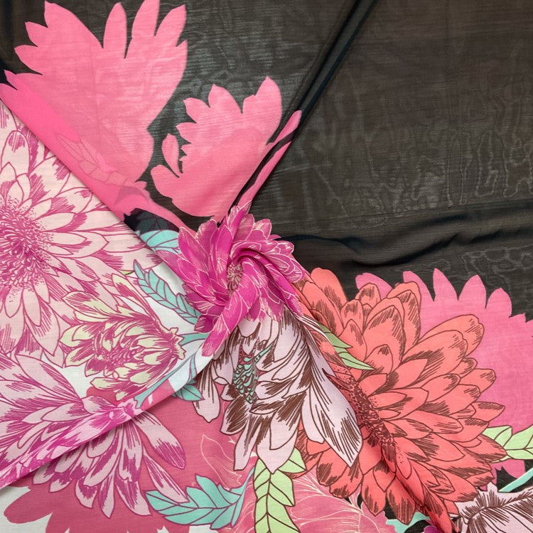 Pink-White-Multi Poly Floral Printed Chiffon Woven Fabric