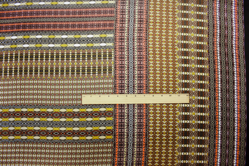 Taupe-Orange-Multi Poly Aztec Border Printed Charmeuse Woven Fabric