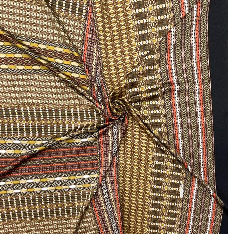 Taupe-Orange-Multi Poly Aztec Border Printed Charmeuse Woven Fabric