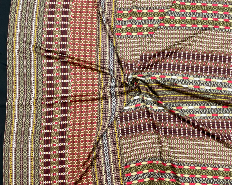 Black-Red-Multi Poly Aztec Border Printed Charmeuse Woven Fabric