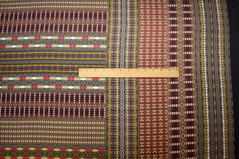 Black-Red-Multi Poly Aztec Border Printed Charmeuse Woven Fabric