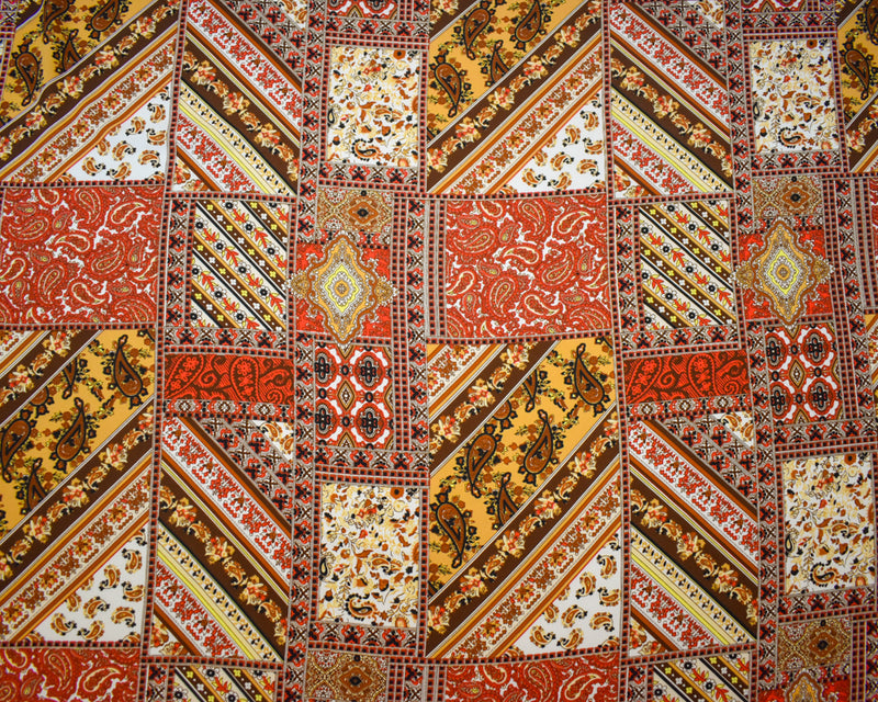 Brown-Multi Poly Paisley Bandana Printed Crepe Georgette Woven Fabric