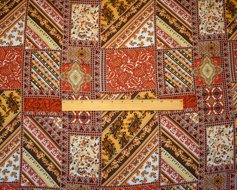 Brown-Multi Poly Paisley Bandana Printed Crepe Georgette Woven Fabric