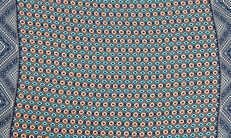 4 1/8 YD PC-Coral-Teal-Multi Cotton Aztec Border Printed Dobby Woven Fabric