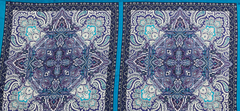 Turquoise-Purple-Multi Poly Paisley Bandana PANEL Printed Charmeuse Woven Fabric