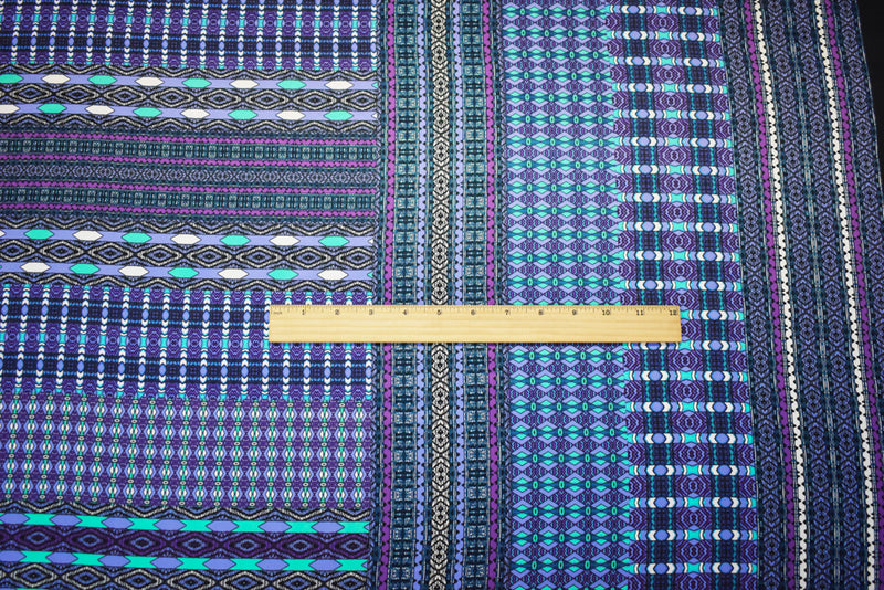 Purple-Inidigo-Multi Poly Aztec Border Printed Charmeuse Woven Fabric