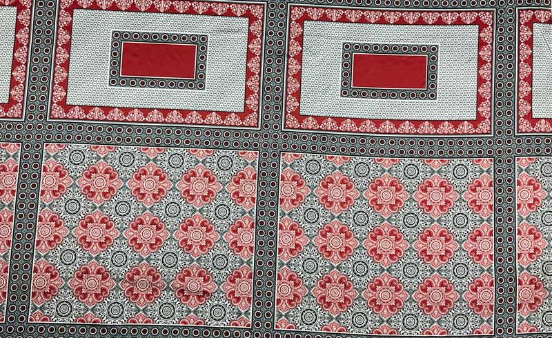 Red-Black-Multi Poly Border Medallion Printed Charmeuse Woven Fabric