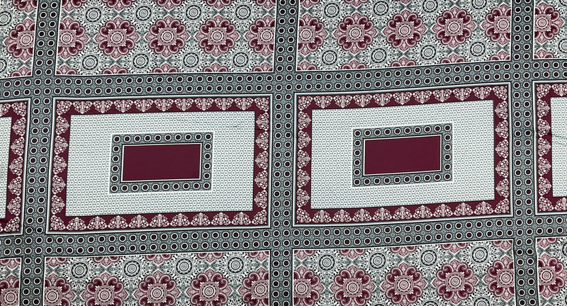 Burgundy-Black-Multi Poly Border Medallion Printed Charmeuse Woven Fabric