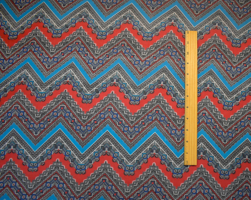 Red-Turquoise-Multi Poly Chevron Aztec Printed Chiffon Woven Fabric