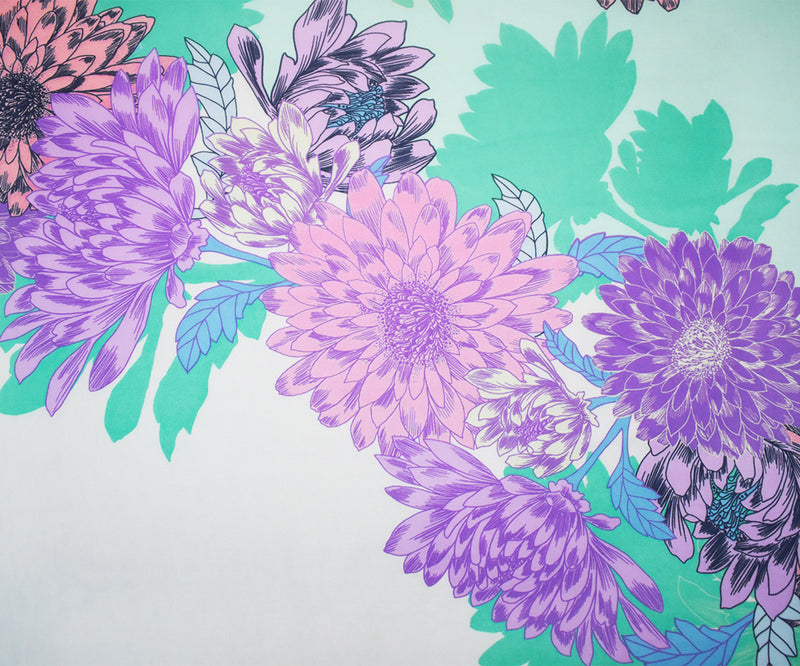 Turquoise-Pink-Multi Poly Floral Printed Chiffon Woven Fabric