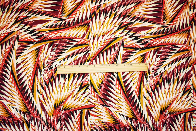 2 3/8 YD PC-Red-Beige-Multi Poly Abstract Geometric Printed Pebble Crepe Woven Fabric