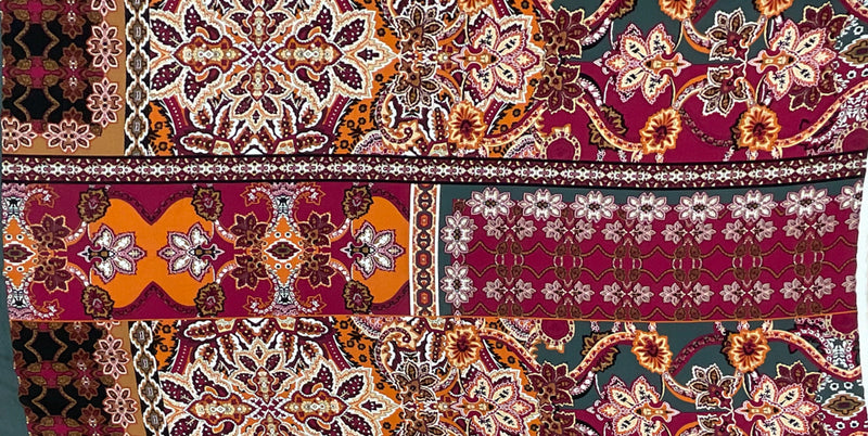4 1/4 YD PC-Red-Black-Multi Poly Floral Border Printed Momie Georgette Woven Fabric