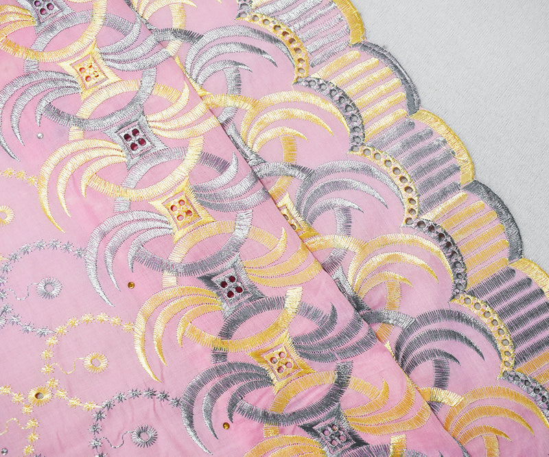 Pink-Multi Poly Embroidered Abstract Scallop Rhinestone Woven Fabric