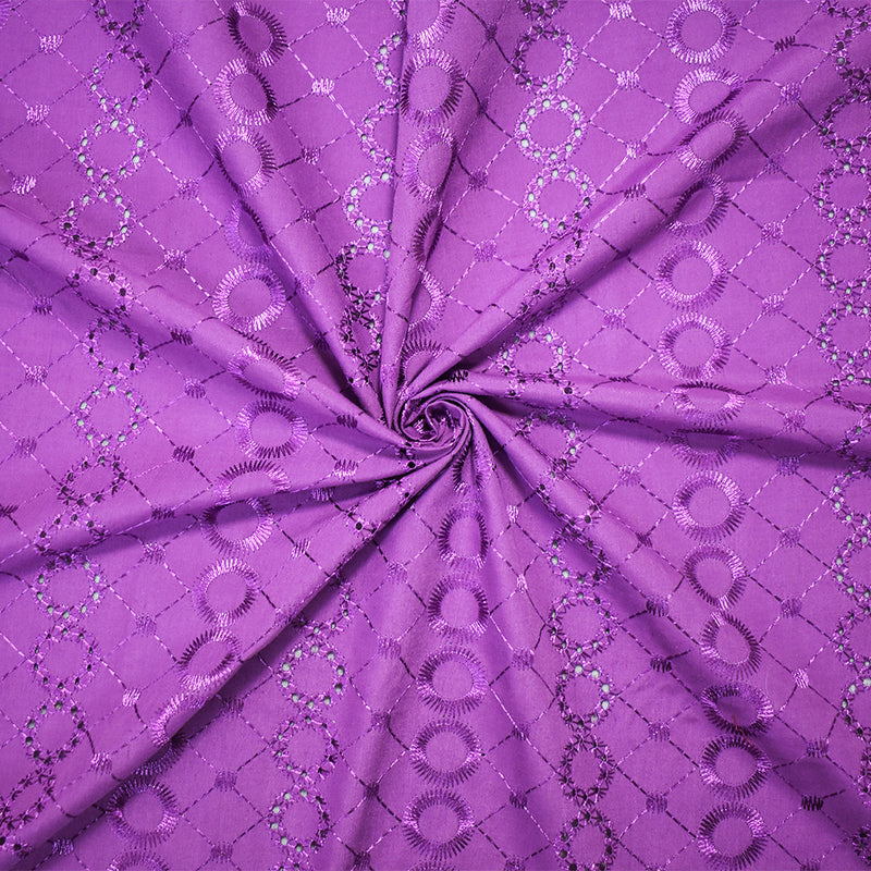 3 YD PC-Purple Poly-Cotton Embroidered Circle Diamond Scallop Eyelet Woven Fabric