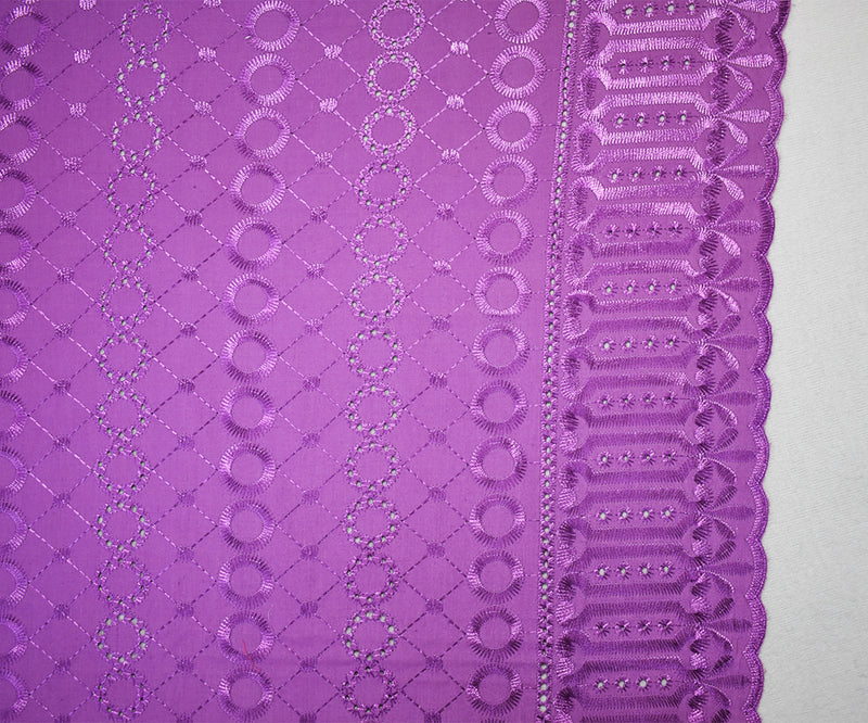 3 YD PC-Purple Poly-Cotton Embroidered Circle Diamond Scallop Eyelet Woven Fabric