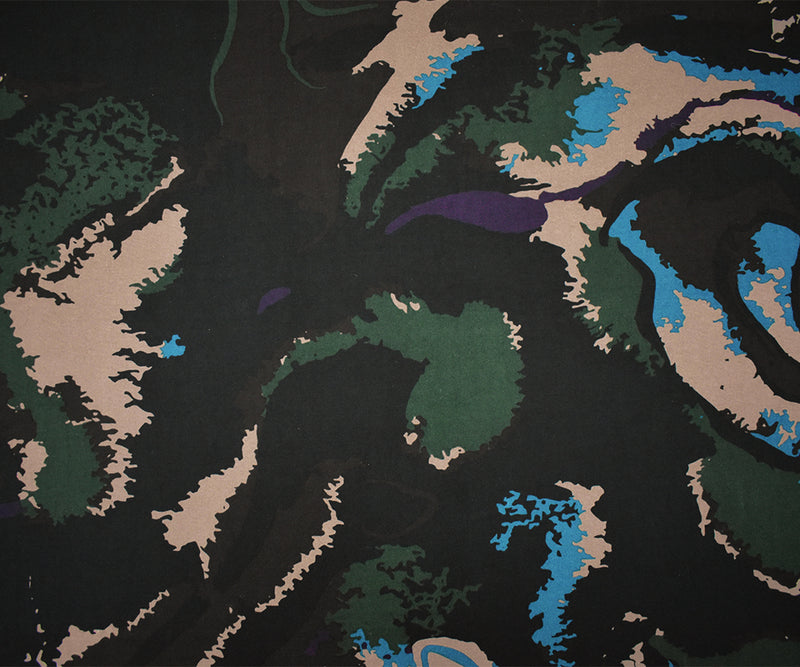 1 1/2 YD PC-Deep Teal-Multi Poly Abstract Printed Stretch ITY Jersey Knit Fabric