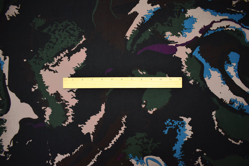 1 1/2 YD PC-Deep Teal-Multi Poly Abstract Printed Stretch ITY Jersey Knit Fabric