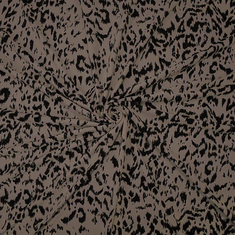 1 7/8 YD PC-Taupe-Black Poly Abstract Printed Stretch ITY Jersey Knit Fabric