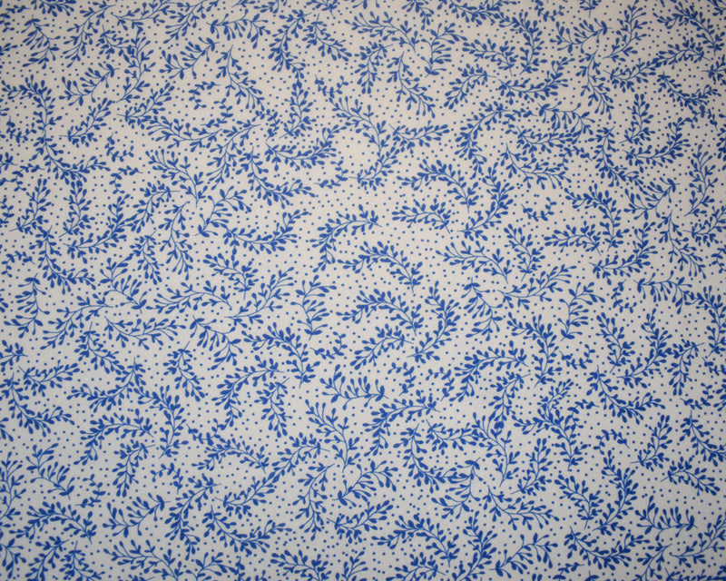 White-Blue Poly Leaves Printed Crinkle Yoryu Chiffon Woven Fabric