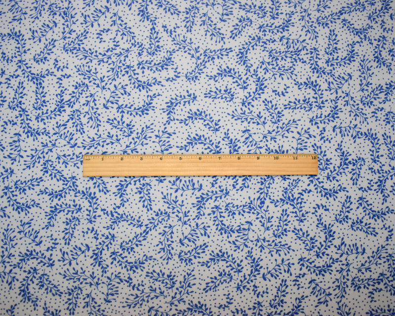 White-Blue Poly Leaves Printed Crinkle Yoryu Chiffon Woven Fabric