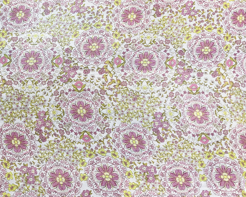 Pink-Yellow-Multi Poly Floral Printed Crinkle Yoryu Chiffon Woven Fabric