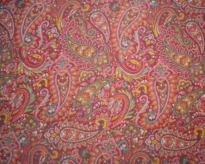 Red-Green-Multi Poly Paisley Printed Crinkle Yoryu Chiffon Woven Fabric