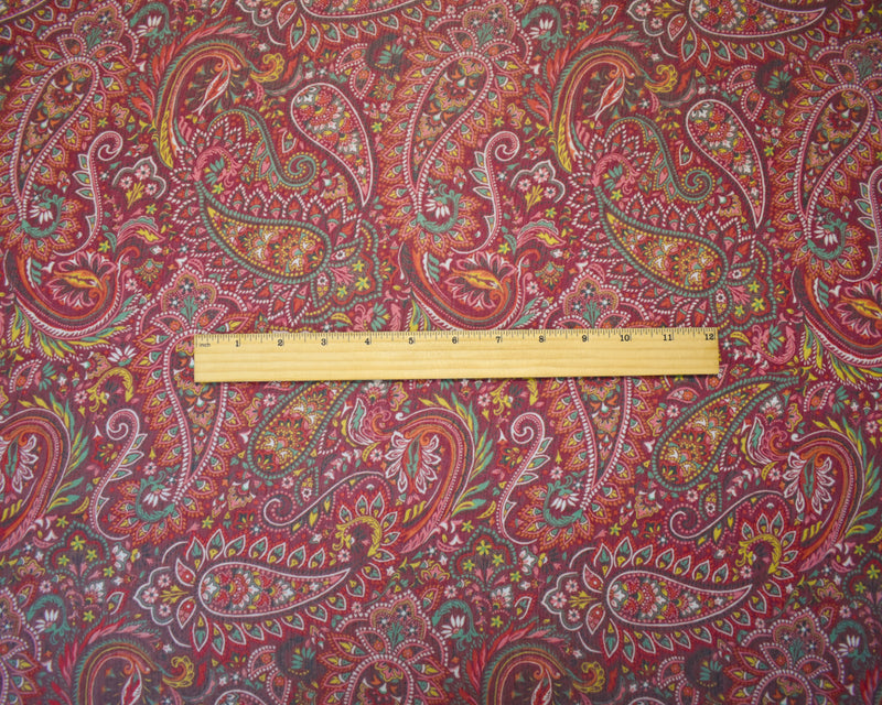 Red-Green-Multi Poly Paisley Printed Crinkle Yoryu Chiffon Woven Fabric