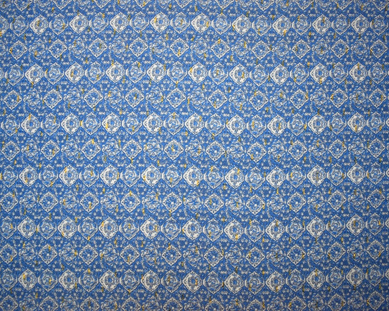 Blue-Multi Diamond Floral Printed Metallic Crinkle Yoryu Chiffon Woven Fabric