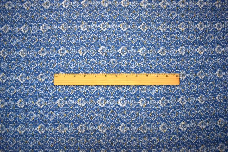 Blue-Multi Diamond Floral Printed Metallic Crinkle Yoryu Chiffon Woven Fabric
