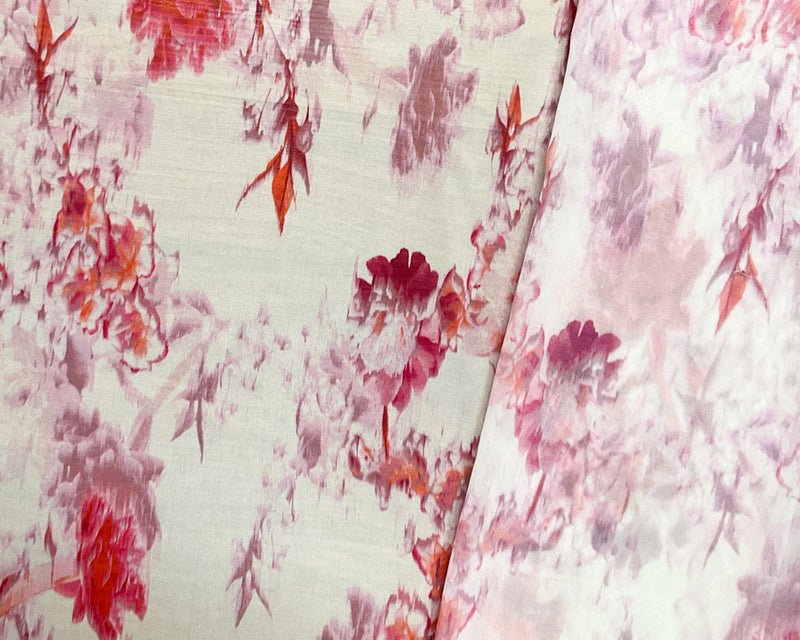 Ivory-Pink-Multi Poly Floral Printed Chiffon Woven Fabric
