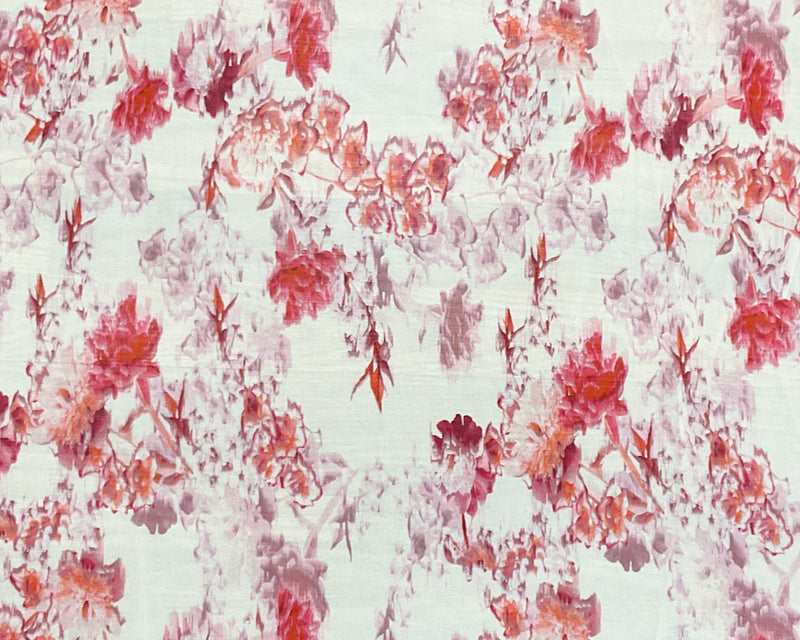 Ivory-Pink-Multi Poly Floral Printed Chiffon Woven Fabric