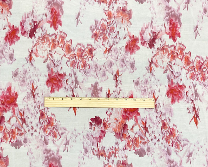 Ivory-Pink-Multi Poly Floral Printed Chiffon Woven Fabric