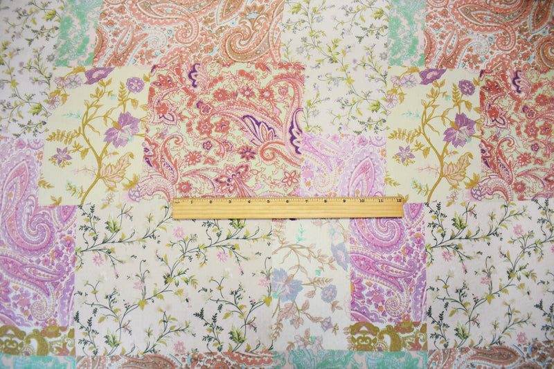 Pink-BeigeMulti Poly Ink Paisley Floral Printed Crinkle Yoryu Chiffon Woven Fabric