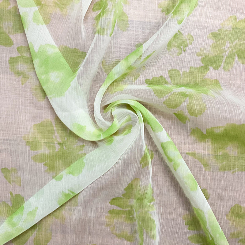 Green-Ivory Poly Floral Printed Crinkle Yoryu Chiffon Woven Fabric