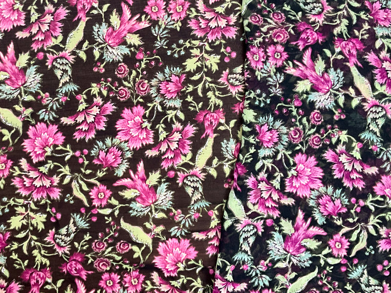 Black-Pink-Multi Poly Floral Printed Chiffon Woven Fabric