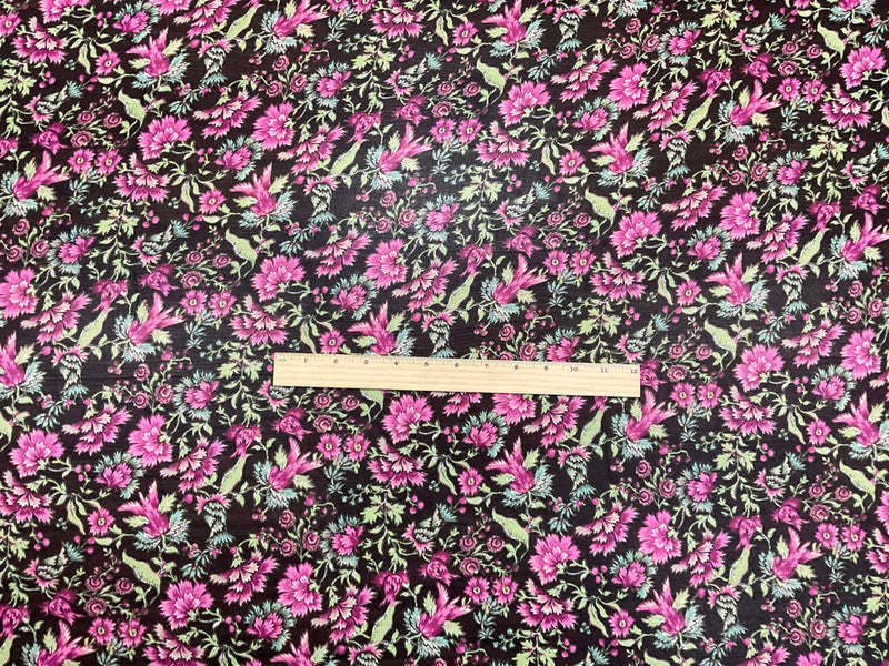 Black-Pink-Multi Poly Floral Printed Chiffon Woven Fabric