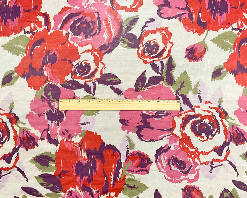 Red-Ivory-Multi Poly Floral Printed Crinkle Yoryu Chiffon Woven Fabric