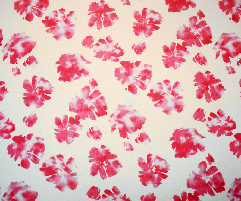 Red-Ivory Poly Floral Printed Crinkle Yoryu Chiffon Woven Fabric