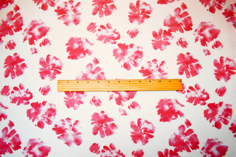Red-Ivory Poly Floral Printed Crinkle Yoryu Chiffon Woven Fabric