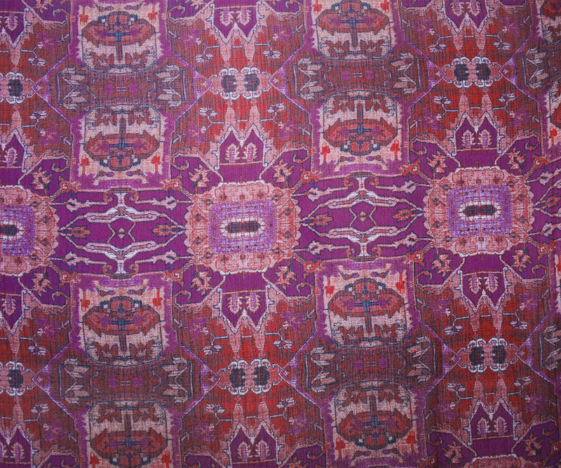 Purple-Red-Multi Poly Aztec Printed Crinkle Yoryu Chiffon Woven Fabric