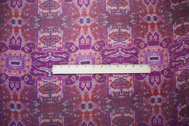Purple-Red-Multi Poly Aztec Printed Crinkle Yoryu Chiffon Woven Fabric