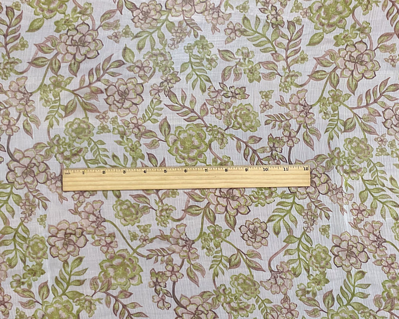 Green-White-Multi Poly Floral Printed Crinkle Yoryu Chiffon Woven Fabric
